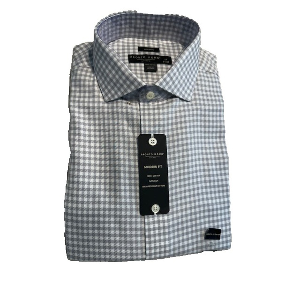 Pronto Uomo Non Iron Modern Fit 17, 34/35 Men's Long Sleeve Dress Shirt NWT